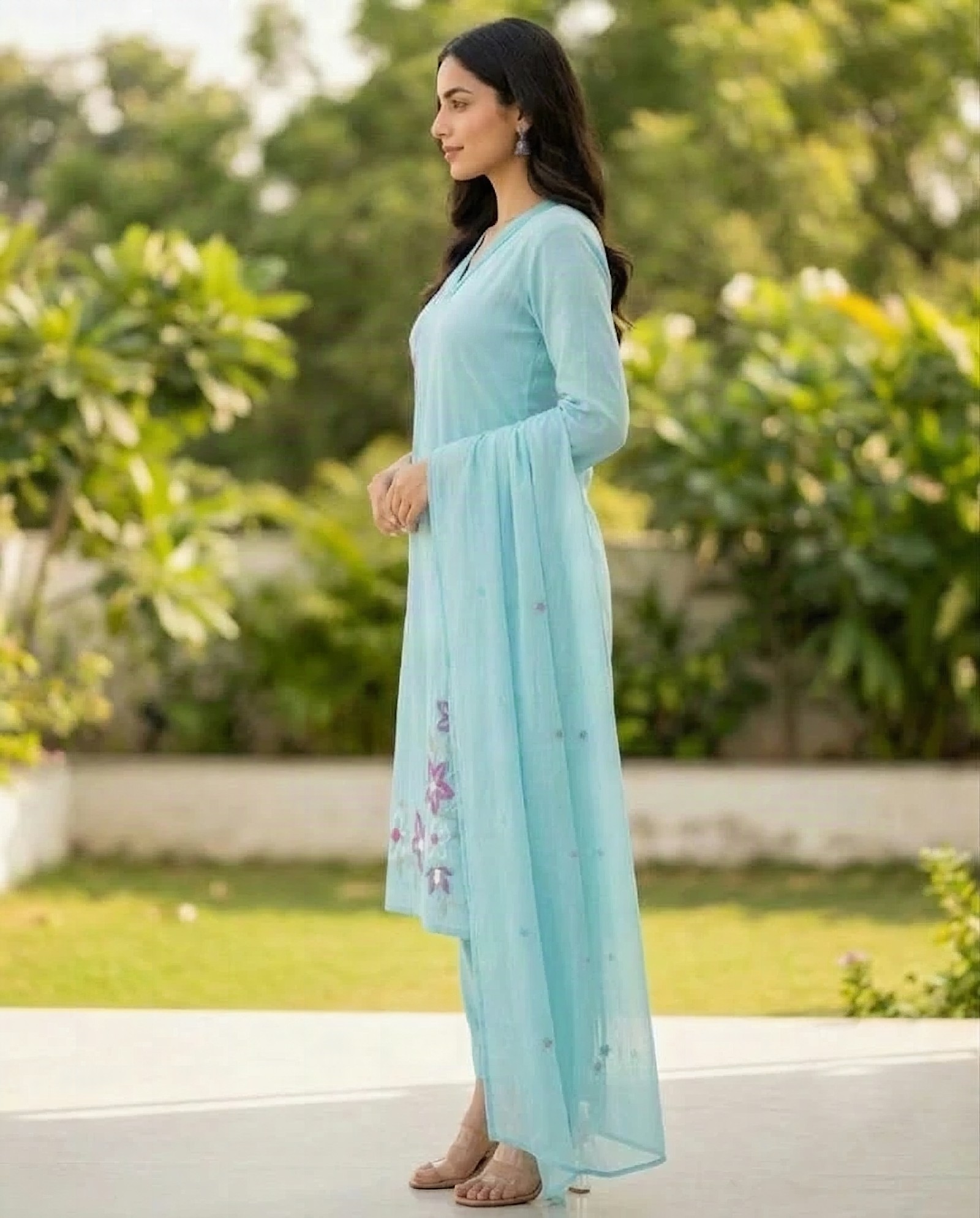 Aqua Bloom Floral-Embroidered Kurta Set – view 2