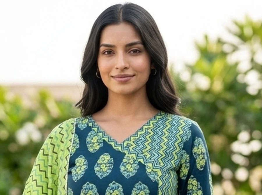 Lime Zest Teal Block-Print Kurta Set – view 4