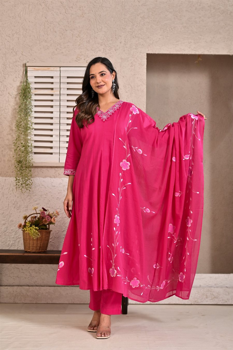 Magenta Blossom Flared Anarkali Set – view 3