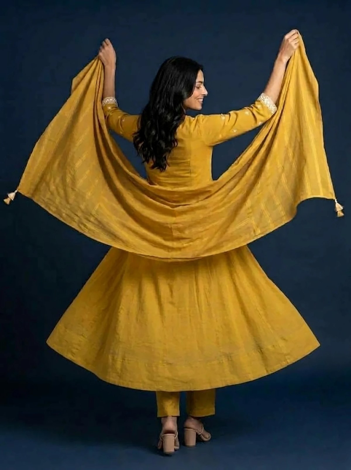 Sunshine Mustard Embroidered Anarkali Kurta Set – view 2