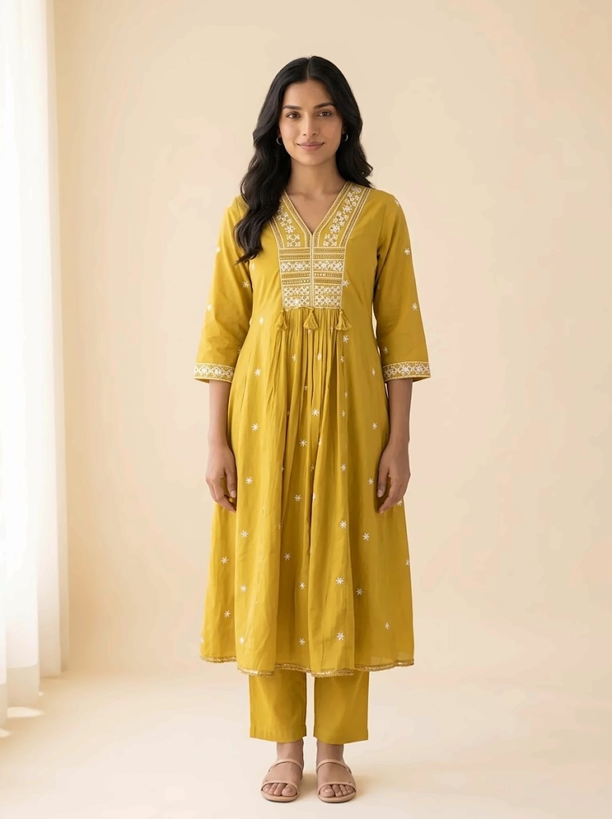 Sunshine Mustard Embroidered Anarkali Kurta Set – view 3
