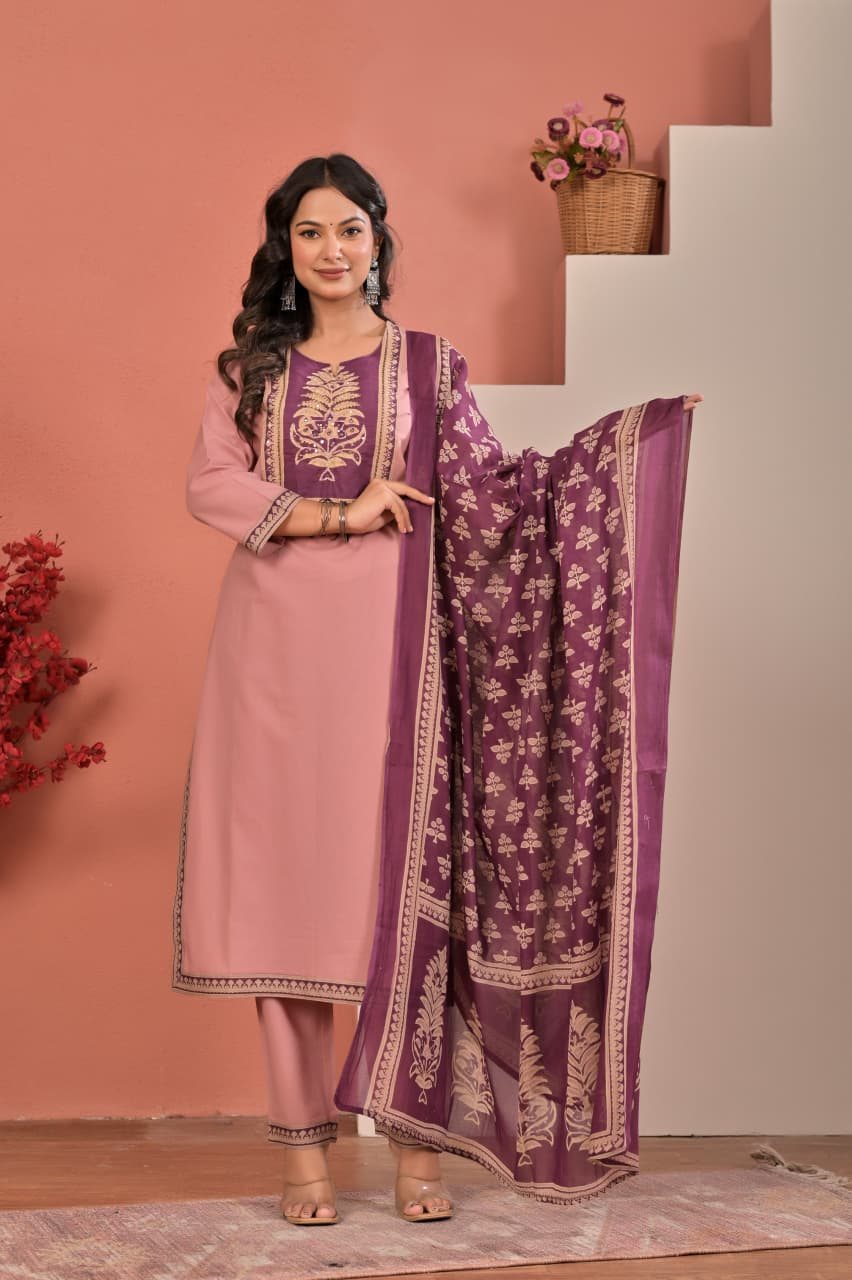 Plum & Dusty Rose Two-Tone Suit Set – cotton kurta set